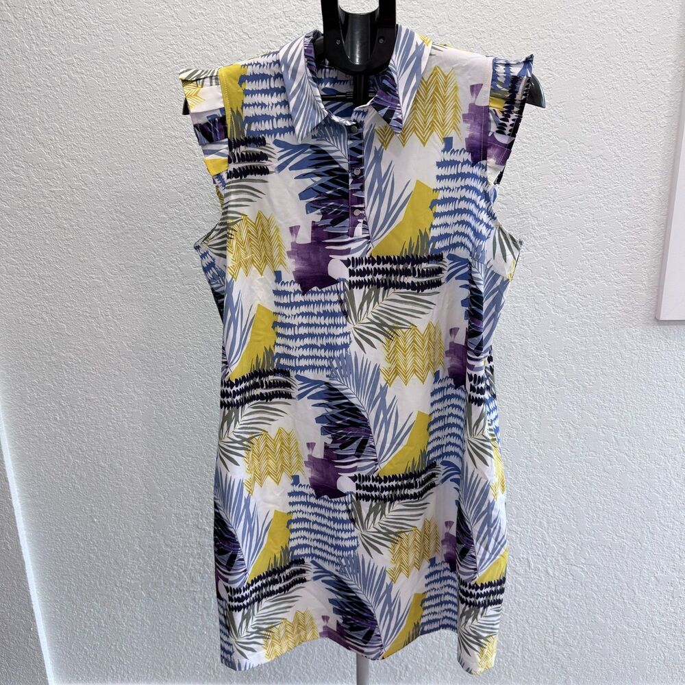 Chico's Tropical Print Resort Wear Sleeveless Sheath Dress Swim Cover Up Size L